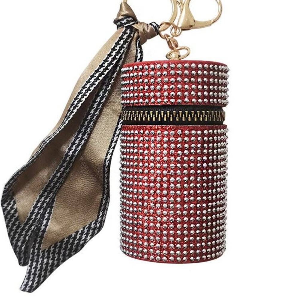 Studded Keyring Lipstick Case | Red